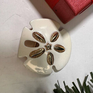 Vintage Direction One Goldtone and White Enamel Sand Dollar Brooch 1.25"